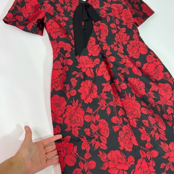 Talbots Dress Women's 8 Black & Red Bow Floral Jacquard A-Line Short Sleeve - Picture 6 of 10